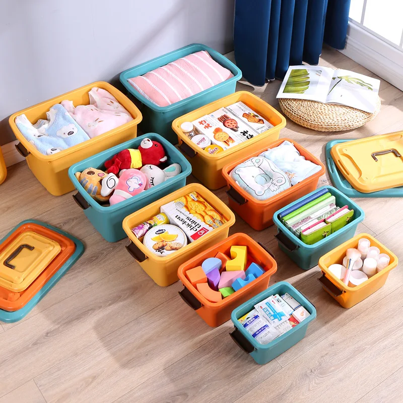 Plastic Sundries Storage Box with Handle Large Capacity Cosmetics Toy Snack Clothes Organizer Baskets Containers Home Gadgets