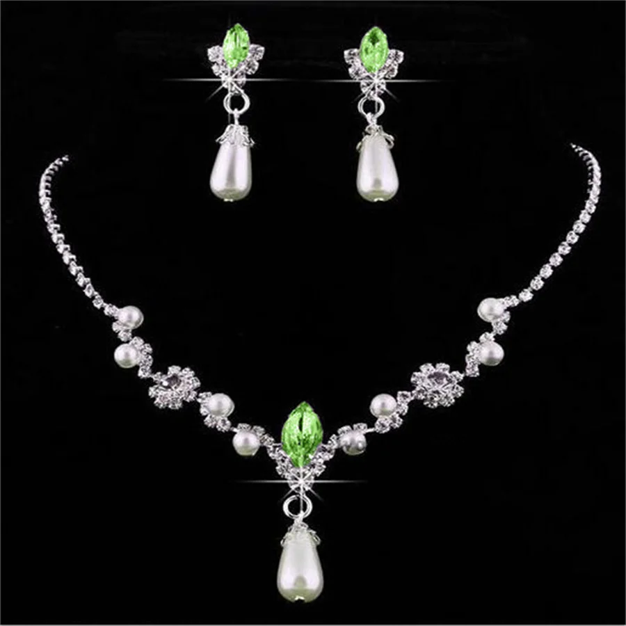 Silver Color Rhinestone Crystal Bridal Jewelry Set Earrings Necklace Wedding Geometric Elegant Romantic Bridesmaid Jewelry Sets 