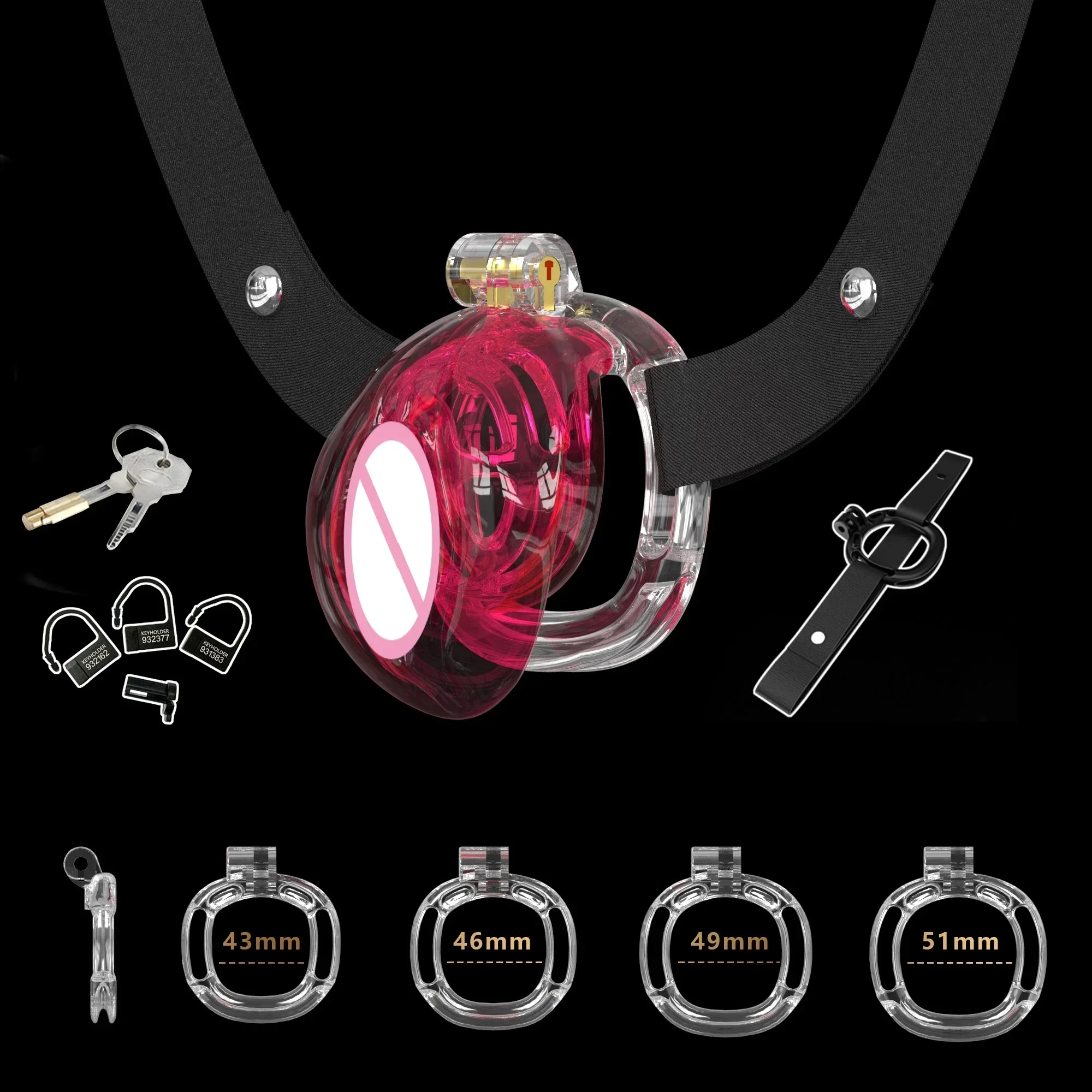 Realistic Pussy Design Chastity Cage Sissy Chastity Device Lightweight 5 Sizes Cock Cage 5 Base Rings Sex Toi for Man