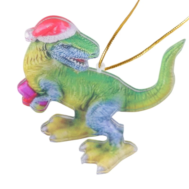 8cm Mini Holiday Ornaments Christmas Tree Decorations Dinosaur in Christmas Hat Figurine Hanging Pendant Gift for Kids