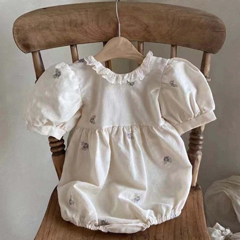 

Newborn Baby Girl Romper Short Sleeved Cotton Flower Embroidery Toddler Baby Girls Jumpsuit Summer Baby Girl Clothing