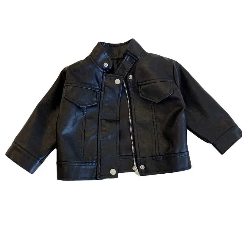 Baby Spring Clothing Leather Jacket Boys & Girls Plus Fleece Warm Casual Motorcycle Leather Jacket for Children Fashionable