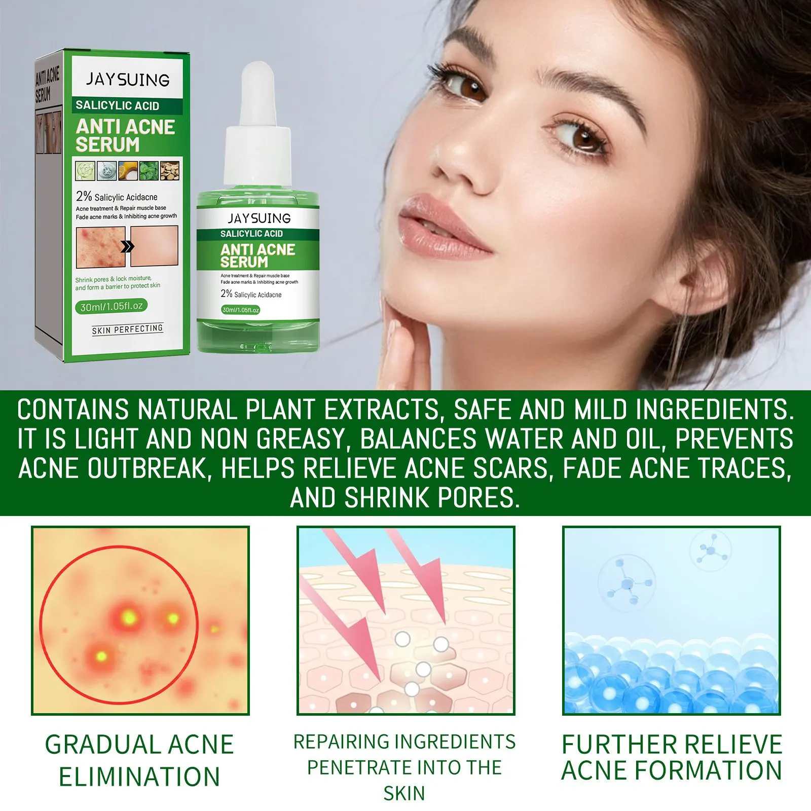 Salicylic Acid Acne Removal Face Serum Pimple Treatment Anti Blackhead Oil Control Shrink Pore Soften Facial Moisturizer Essence 4