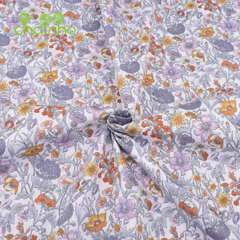 Chainho,Printed Twill Weave Cotton Fabric,Patchwork Cloth,DIY Sewing Quilting Material,Floral Series,2 Specification,15C221