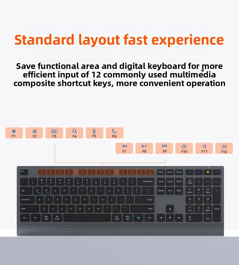 Kabellose, wiederaufladbare Maus-Kombination (2,4 GHz/Bluetooth) und Tastatur in Standardgröße mit Multifunktionstasten für Windows-PCs und Office-Anwendungen_voghion.com