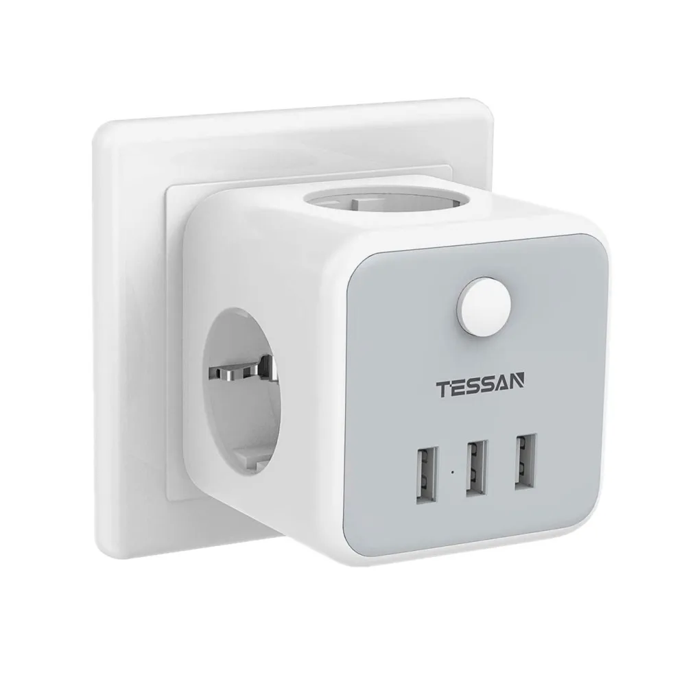 TESSAN-regleta de alimentación con enchufe europeo, Cubo de alimentación  con 3 salidas de CA, 3 puertos USB, adaptador de enchufe de pared para  viaje en casa con interruptor - AliExpress