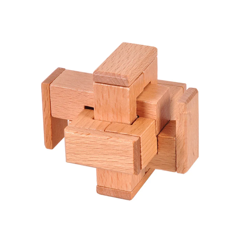 Good Quality IQ Wooden Interlocking Puzzle Mind Brain Teaser Beech Wood Puzzles Game for Adults Children