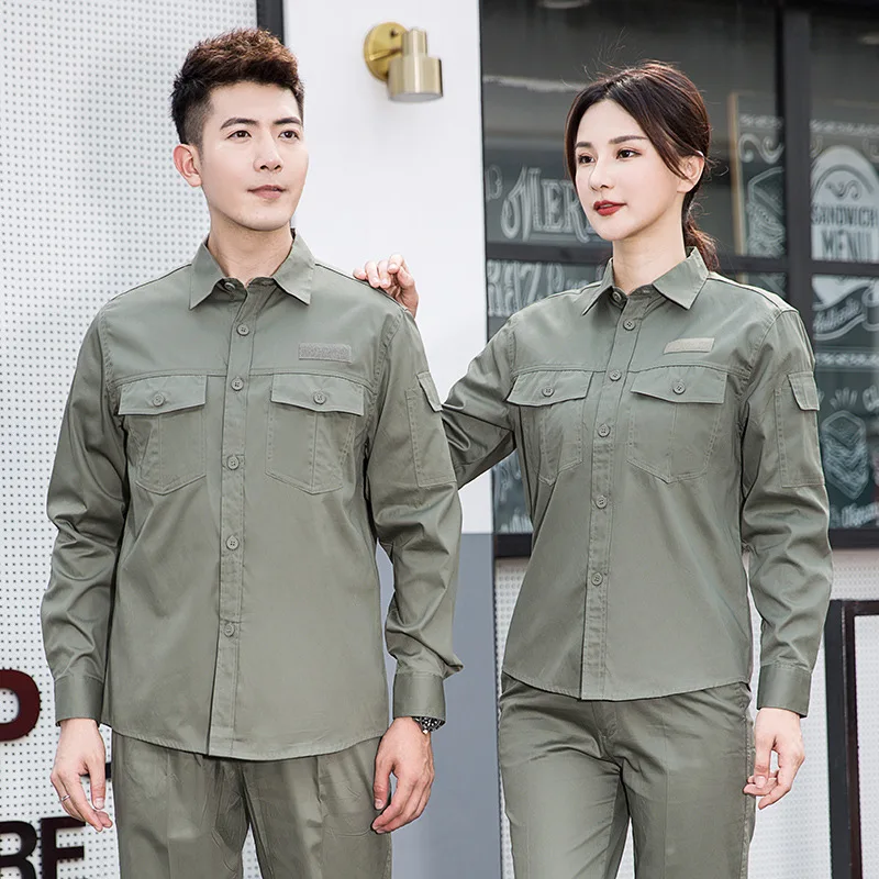 

100% cotton Summer Work Clothing Long Sleeves Electrical working Uniforms plain color green worker coveralls engineer work Suit