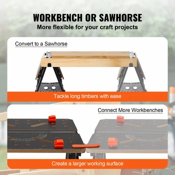 VEVOR Folding Work Table 7-Level Height Adjustment Workbench & Sawhorse with Versatile Clamping System for DIY Woodworking Use 6