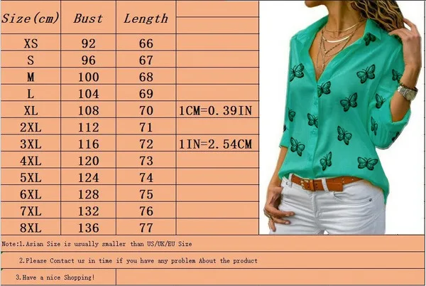 Women Butterfly Print Long Sleeve Blouse Summer Tops
