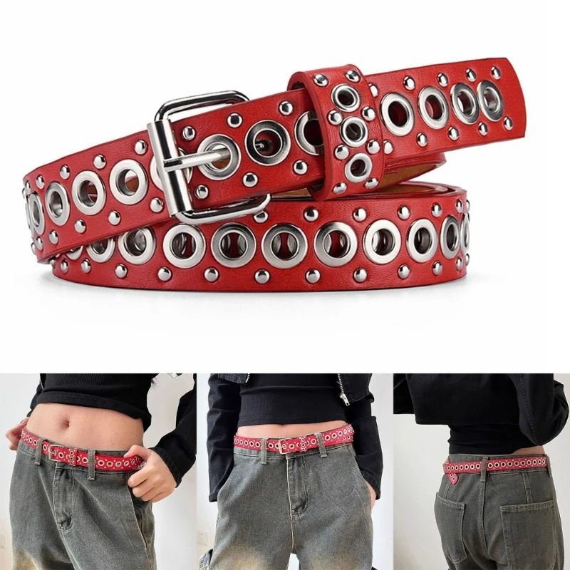 

Metal Buckle Belts for Women Hollowed Rivet Studded Belt Eye Catching Casual Waistband Fashion Waiststrap Waist Decors