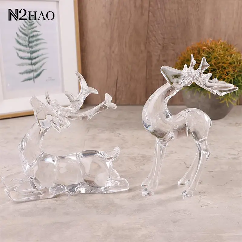 

Прозрачная пластиковая скульптура оленя в виде лося, блестящее настольное украшение, декор для комнаты, украшение для дома и офиса