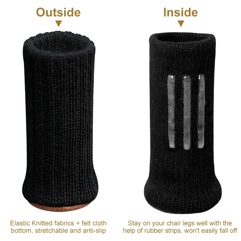 16PCS Knitted Silicone Table Chair Leg Socks Floor Protectors Non Slip Pads Furniture Feet Booties Cover Caps Brown Home Decor
