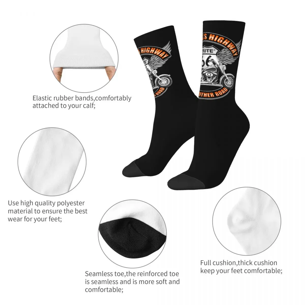 Americas Highway Route 66 Socks Men&rsquo;s Women&rsquo;s Fashion Motorcycle Socks Spring Summer Autumn Winter Middle Tube Gifts cotton socks