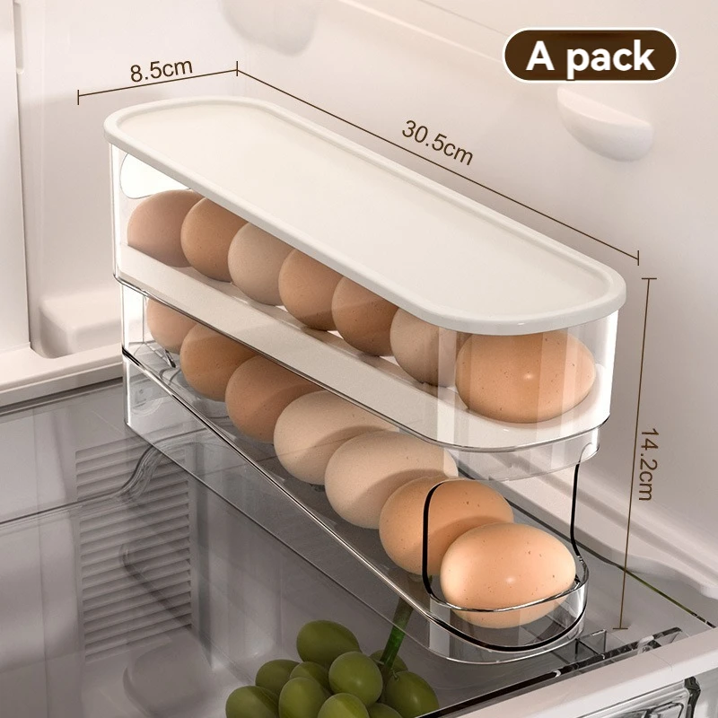 Distributeur à œufs 4 Niveaux Pour Frigo - Glissière Automatique 7°, Capacité 30 œufs, Blanc, Empilable, Sans Assemblage