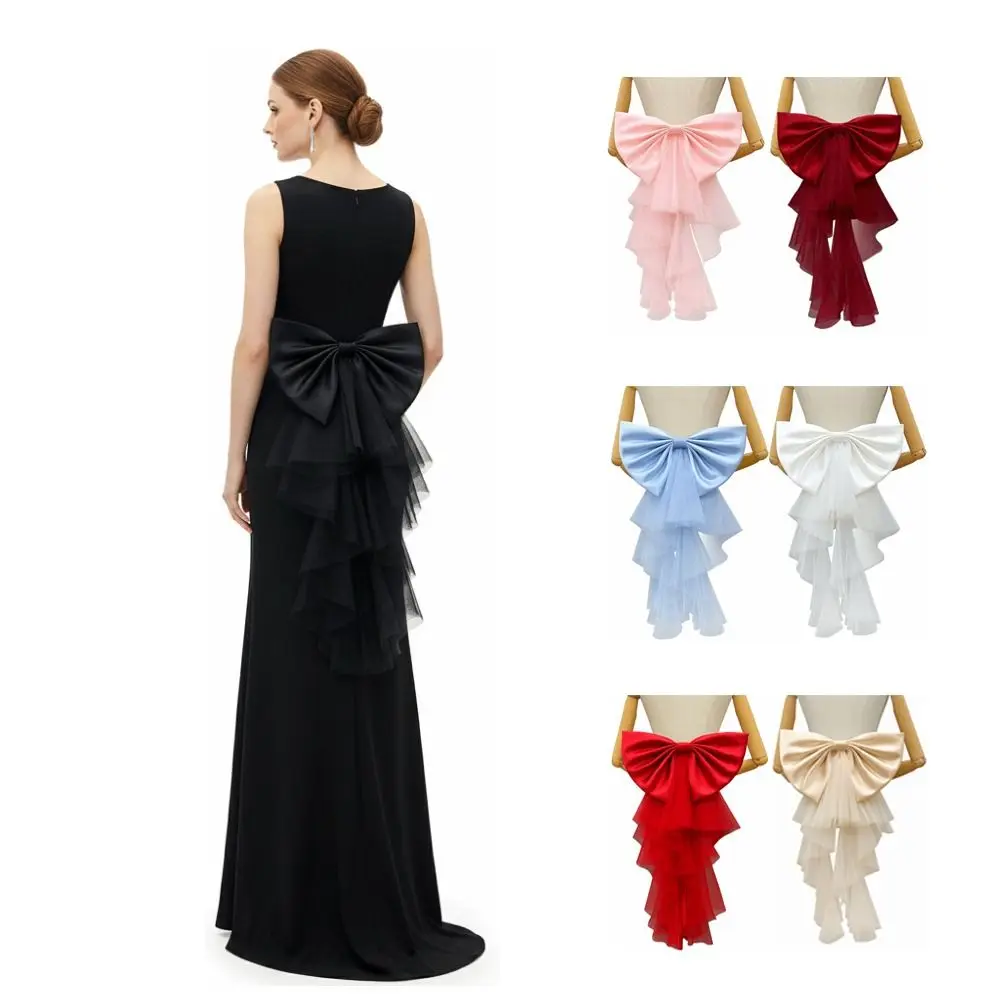 Elegante cintura da sposa in raso di maglia grande fiocco in raso staccabile fiocco in tulle abito da sera accessori per la vita accessori per la decorazione del vestito da donna - immagine 3
