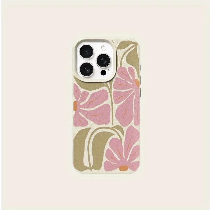 Charming Pink Floral Lychee Texture Soft Phone Cover