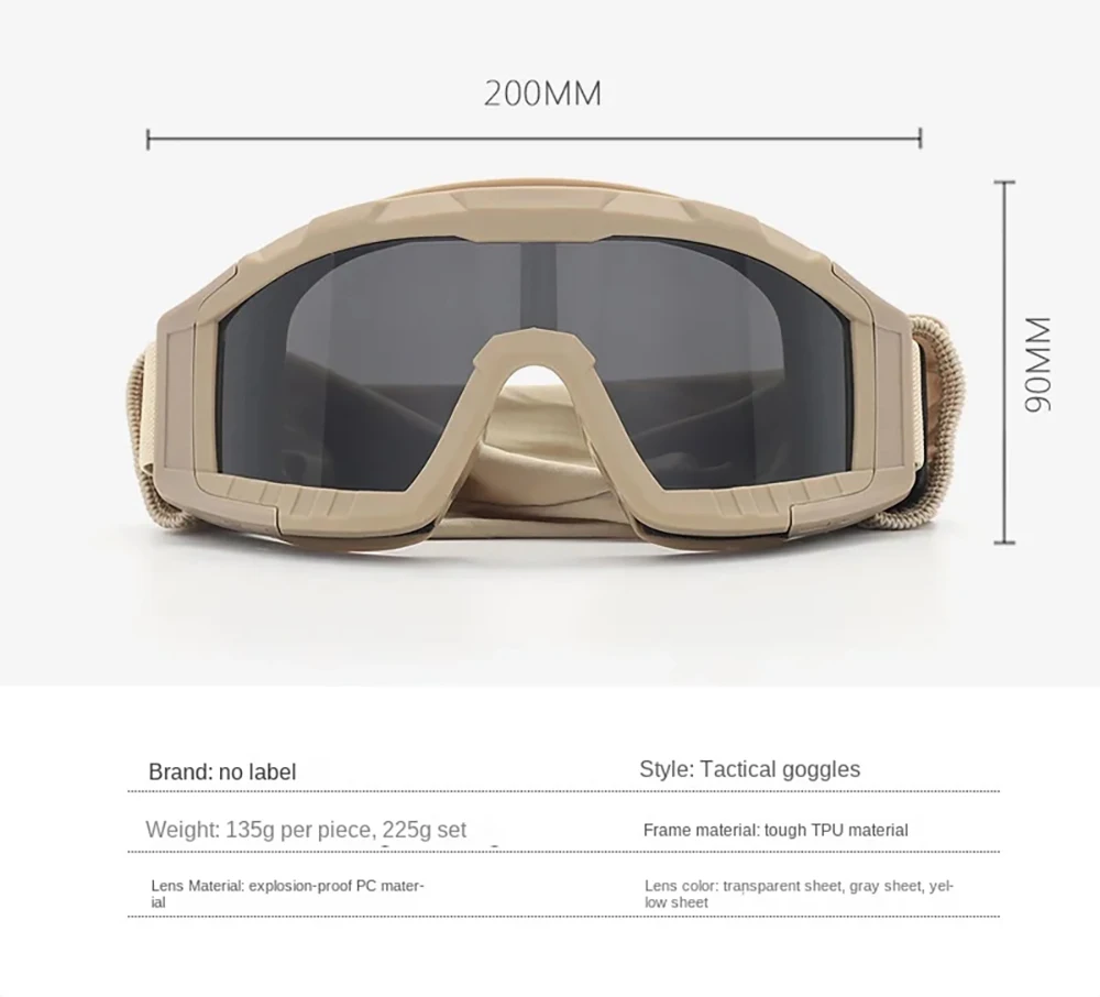 Airsoft paintball goggles with explosion proof lens and UV protection.