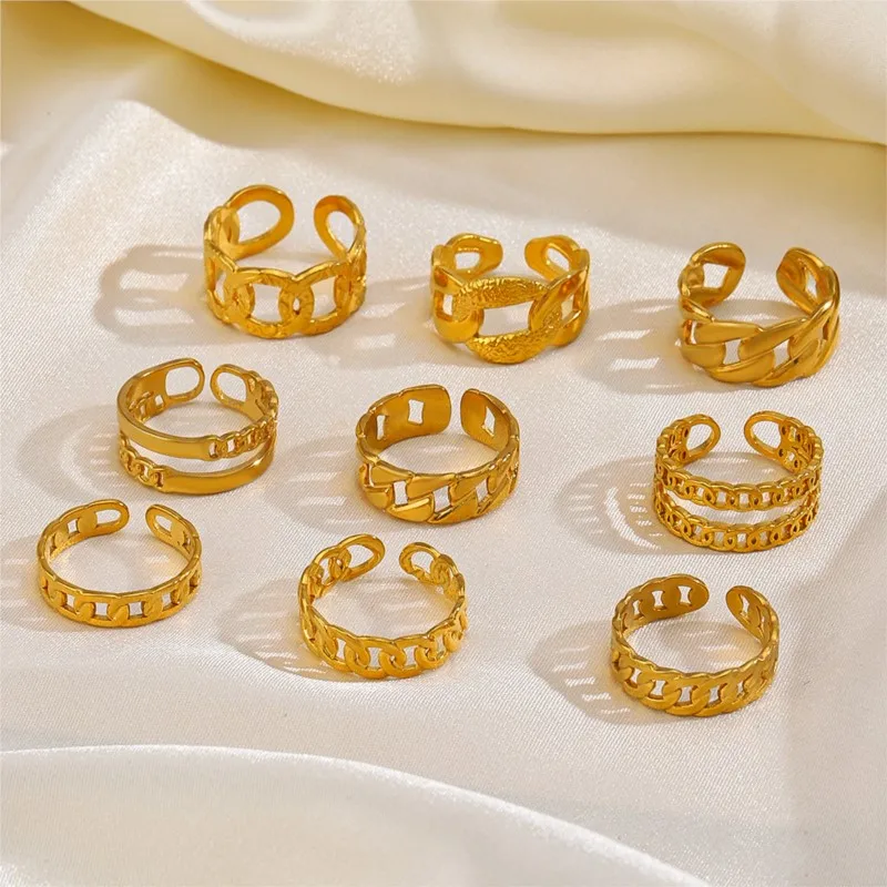 Stainless Steel Rings Fashion Rings Fashion Ring Finger Rings Metal Rings ANENJERY Stainless Steel Geometric Chain Hollow Ring for Women Trendy Simple Personality Open Ring Jewelry