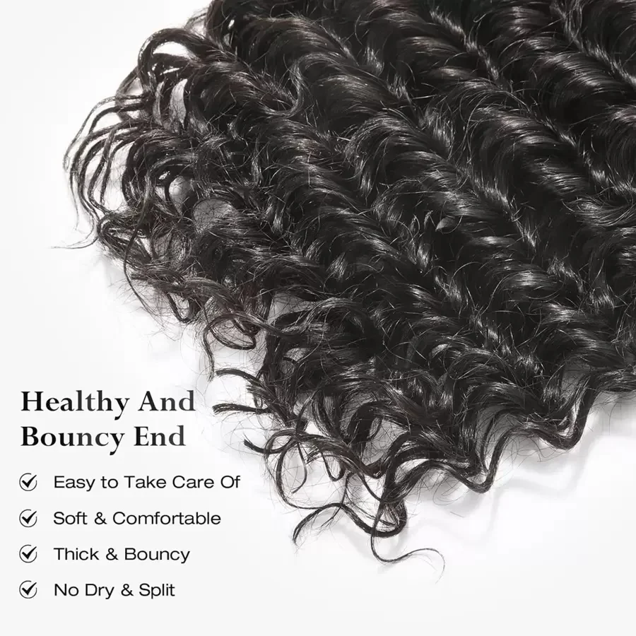 32 Inch Human Braiding Hair For Boho Braids Natural Color Deep Water Wave Bulk Human Hair For Braiding No Weft Wet And Wavy 110g 3