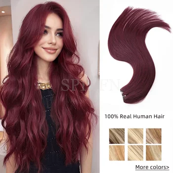 Burgundy Red Human Hair Weft 12"-24" Natural Straight Weft Hair Extensions Sew In Hair Extensions Hair Bundles Wefts 50g