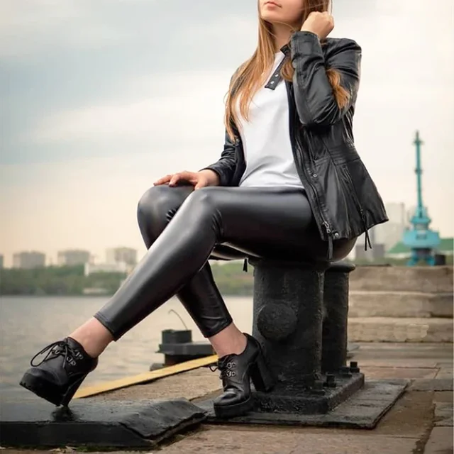 Black Leather Leggings Skinny Sexy Casual Pants Spandex Stretchy Legging Femme PU High Waist Leggings Women Push Up Leggins 4XL 6