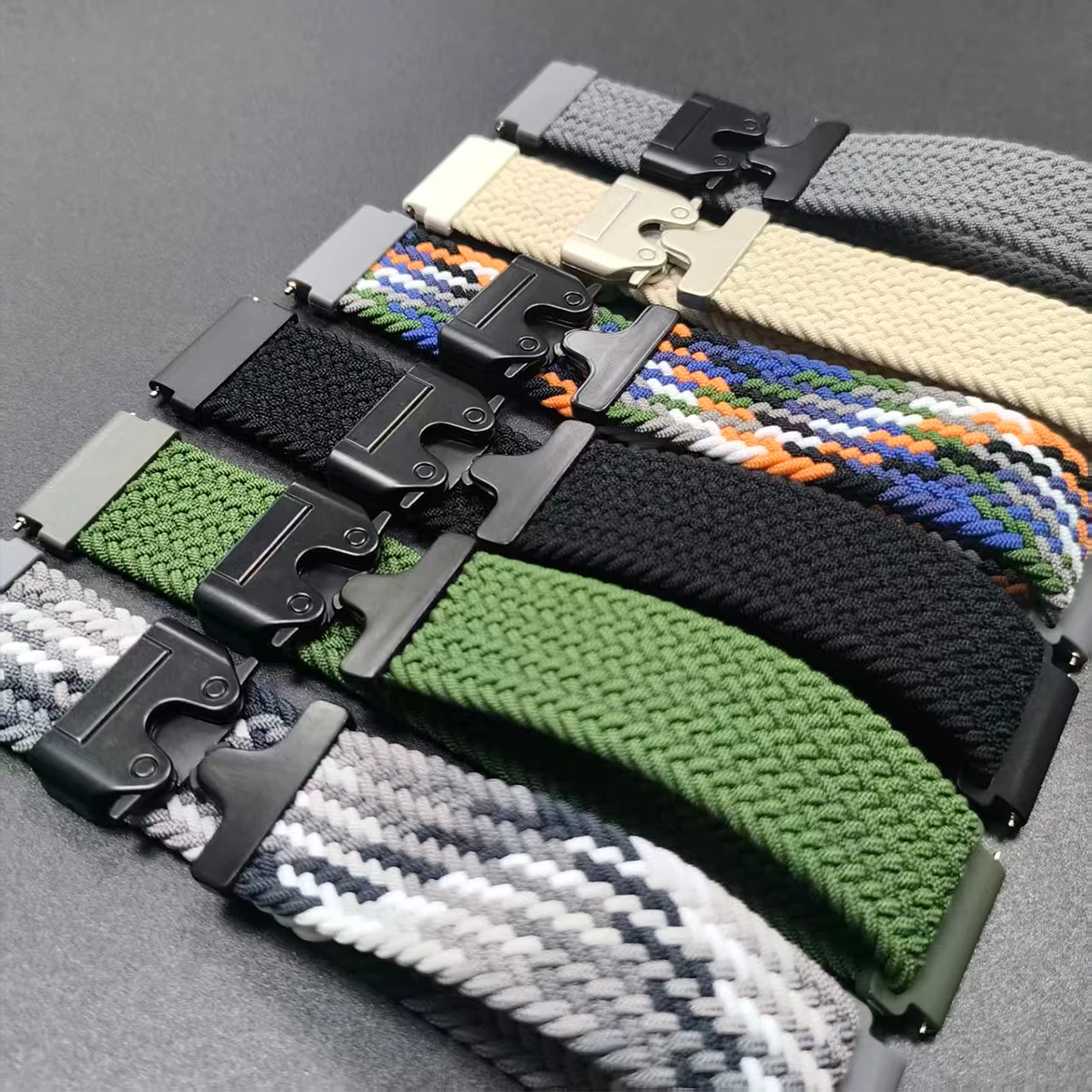 Braided Loop Strap with Parachute Buckle Nylon Watchband, 20/22mm