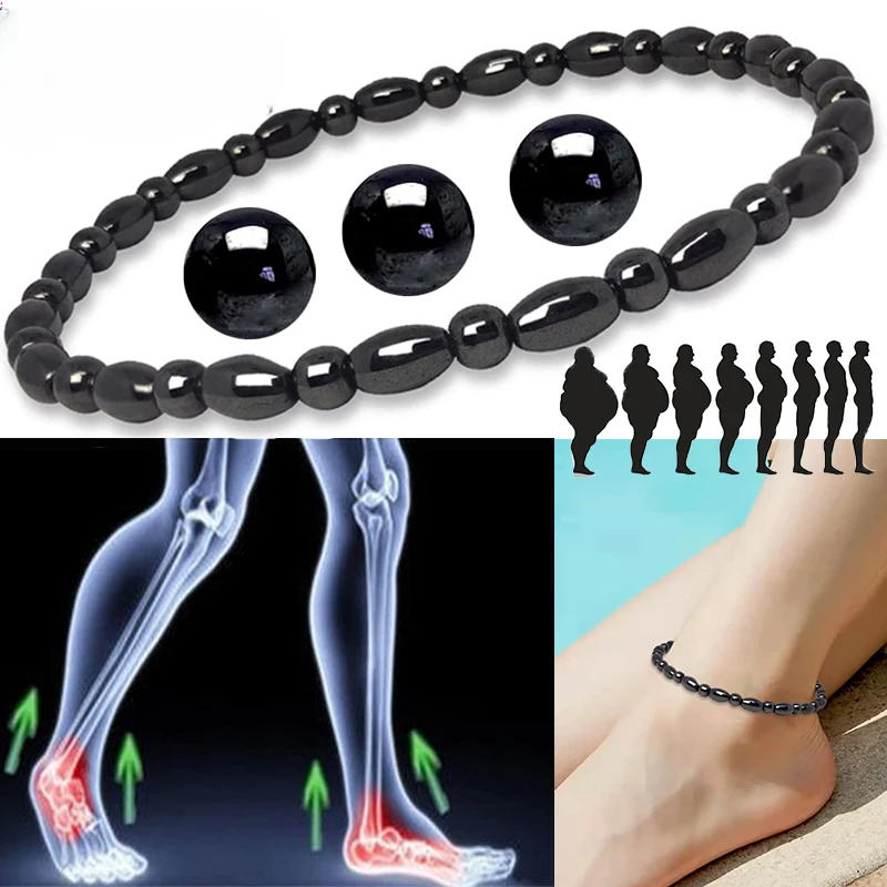 Magnetic Weight Loss Anklet Bracelet Black Gallstone Hematite Stimulating Acupoints Therapy Arthritis Pain Relief silver anklet bracelet ankle slimming bangle