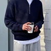 High Street Sweater Simple Casual Half Zipper Men New Korean Chic Solid Color Turn-down Collar Harajuku Fashion Basic Pullovers 6