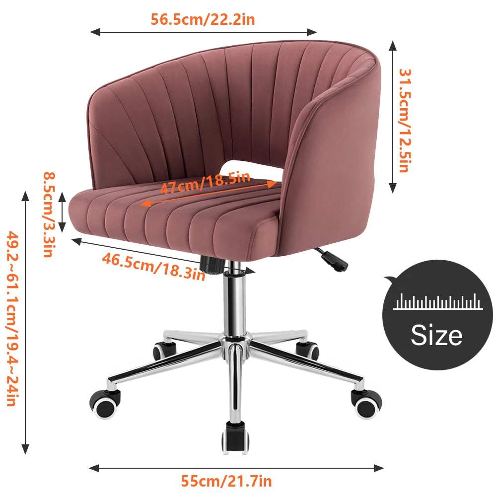 KKTONER Office Chair Velvet Desk Chair Swivel Armchair Cute Modern Fabric Home Office Desk Chairs with Wheels Adjustable