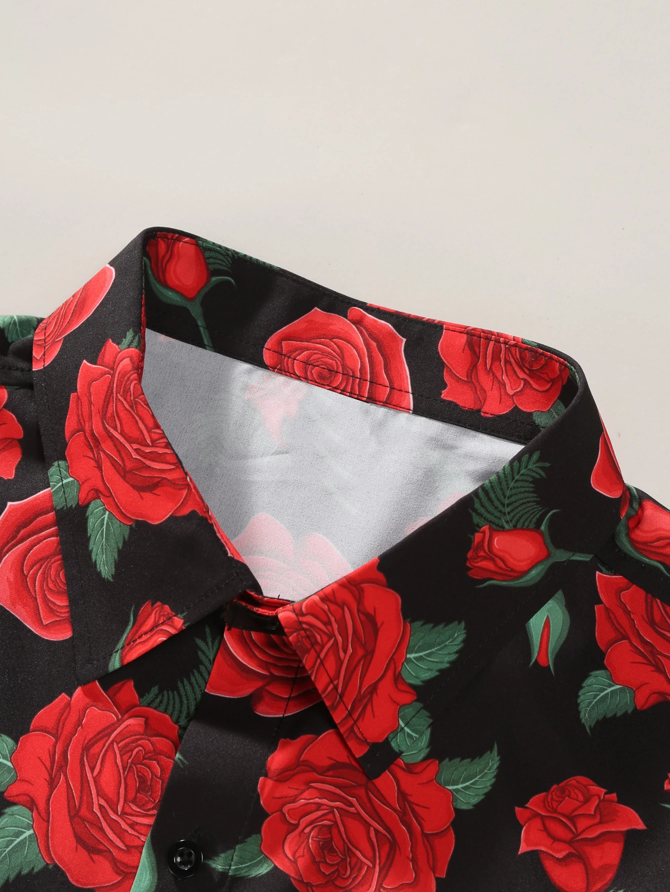Men's red roses printed Shirts Hawaiian style Floral Shirts casual Beach Flower Shirts 5