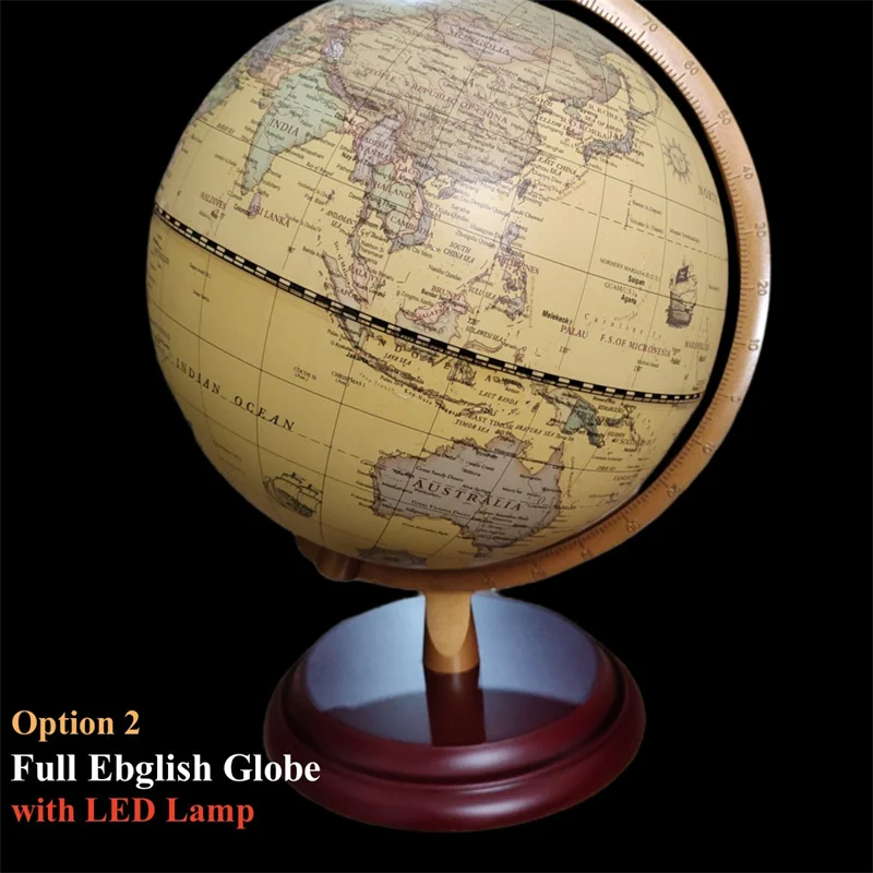Sphere Diameter 20cm English&Chinese World Globe HD Printed LED Lamp Classical Globe Redwood Base ABS 360&deg; Living Room Crafts