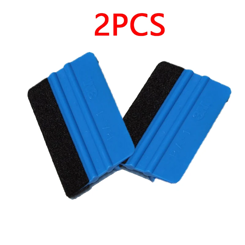 2 Pcs Car Blue Vinyl Carbon Fiber Window Ice Remover Cleaning Wash Car Scraper With Felt Squeegee Tool Film Wrapping Scraper razor blade scraper car sticker remover vinyl squeegee window tinting squeegee window scraper tool automotive film tools window scraper razor blade scrapers car film scraper window tint squeegee