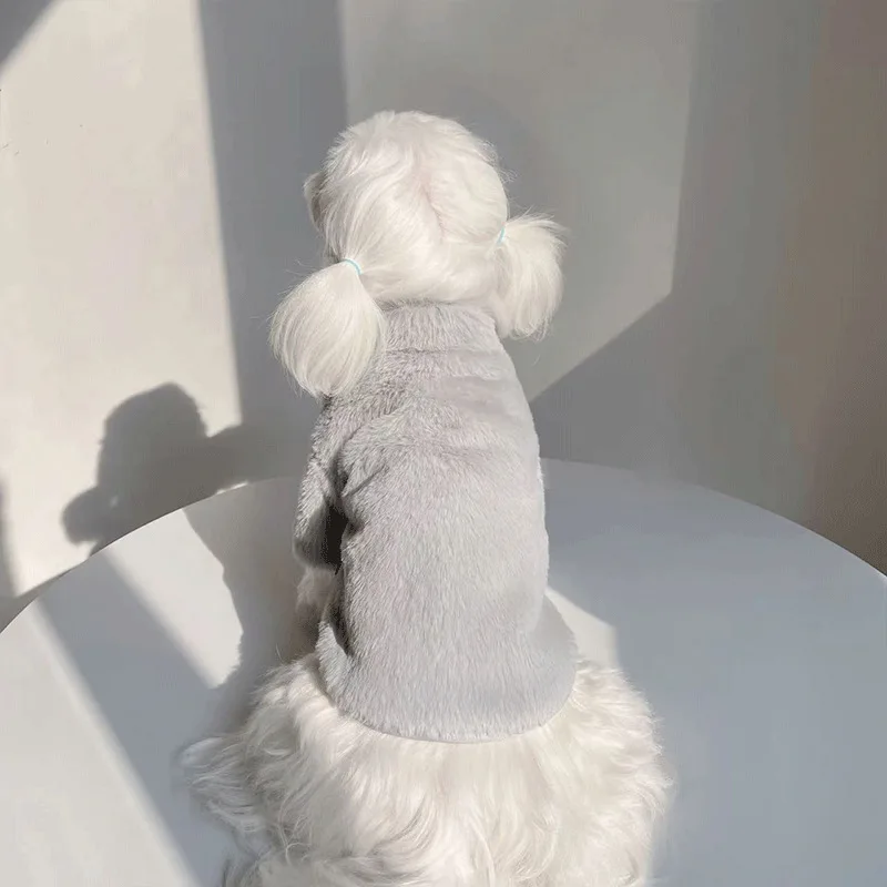 두꺼운 토끼 모피 긴팔 한국 인스 재킷, 따뜻한 코튼 재킷, 개 고양이 애완동물 의류, 가을 및 겨울
