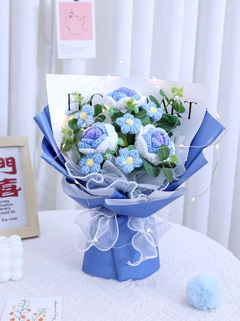 Kit Coperta Bouquet Di Fiori All'Uncinetto - Fai Da Te Con Filato Morbido, Rose E Gigli Per Decorazione - Foto 5