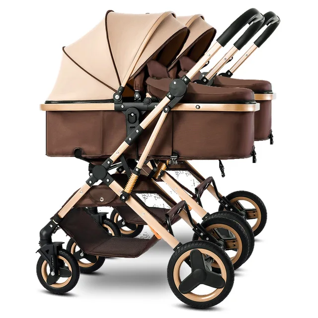 Poussette double pour nouveau-nés, landau pliable à double siège, inclinable réglable, toutes saisons, design léger 1