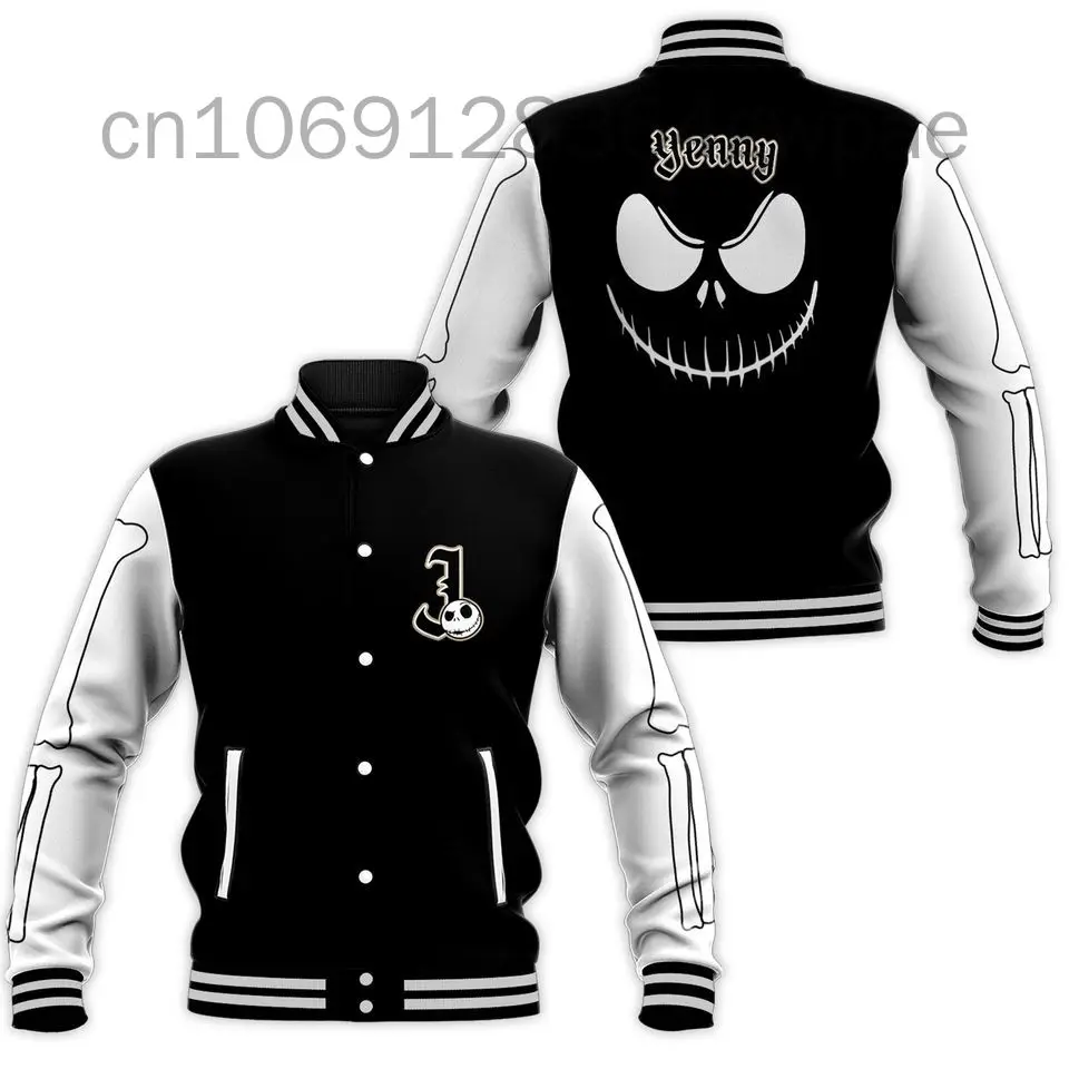

Nightmare Before Christmas Jack Skellington Baseball Jacket Men's Casual Sweatshirt Hip Hop Harajuku Bomber Jacket Loose Coat