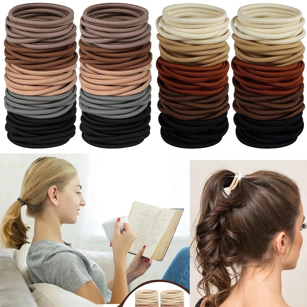 

120pcs Elastic Hair Rope Hairbands Non Damaging Nylon Gorgeous Elastics Ponytail Holders Soft Hair Ring Women's