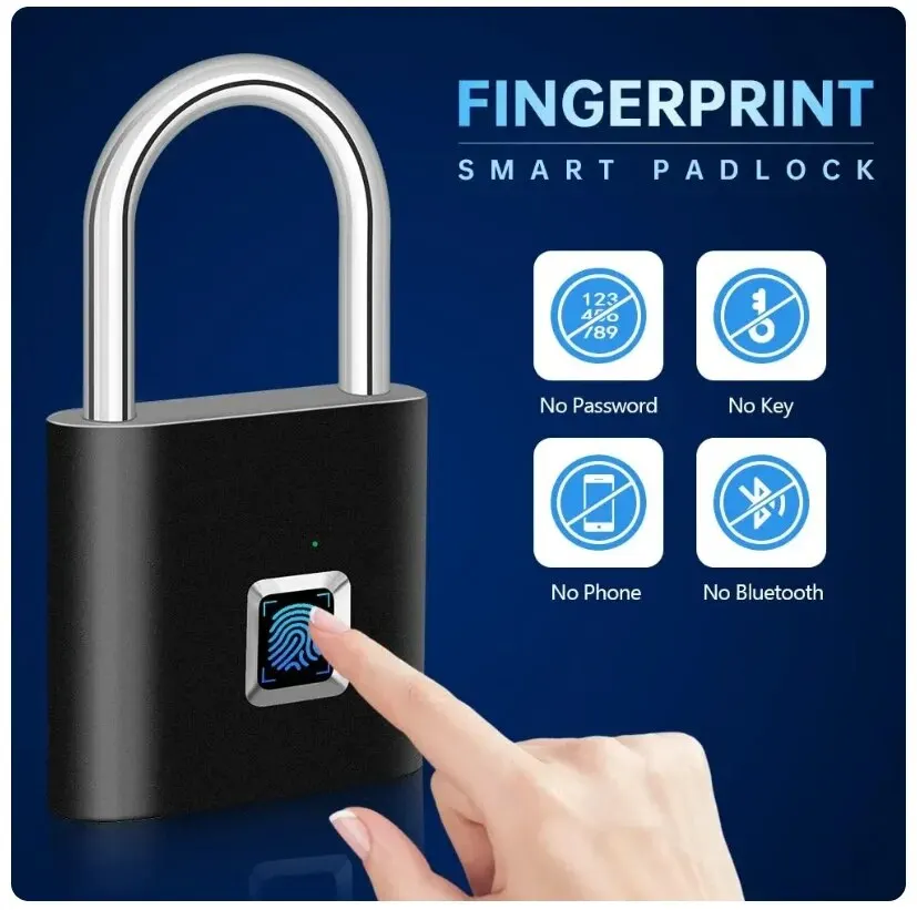 Fingerprint Lock Keyless Waterproof Anti-Theft Smart Lock Fingerprint Padlock Zinc Alloy Intelligent Safety Electronic DoorLock 2