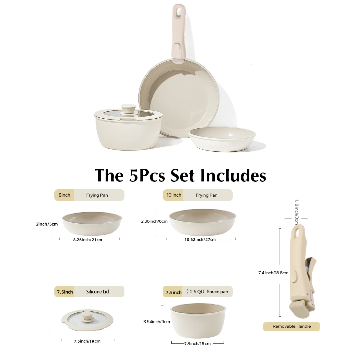 Granite Cookware Set non stick cookware set Non-stick Pots Pans Kitchen Set With Removable Handle Induction RV Camping Cooker Kit With Glass Lid 5PCS