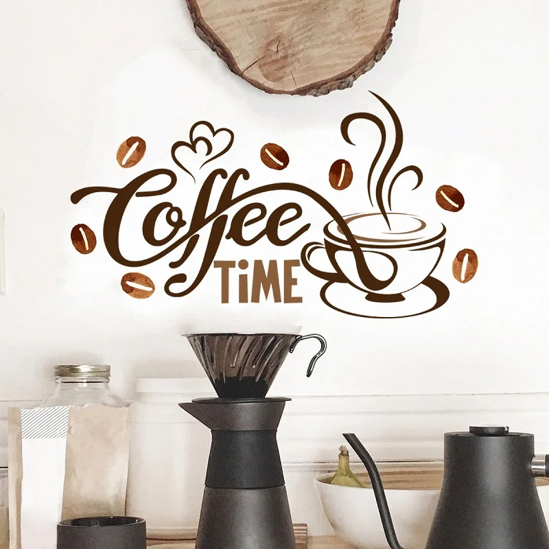 Simple English Slogan Coffee Time Wall Sticker,Cafe Living Room Water Bar Home Decor Coffee Wall Sticker Self-adhesive