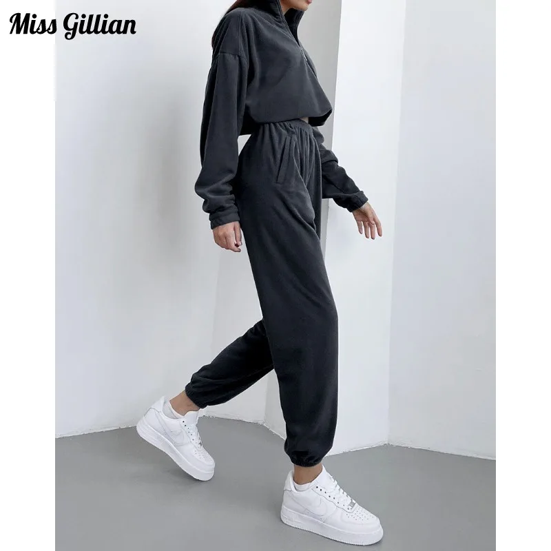 

2023 2 Piece Sets Women Autumn Winter Fleece Tracksuit Warm Thick Zip Sweatshirt and Sweatpants Female Outfits Soft Loose Suits