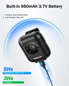 BOBLOV W4 Telecamera indossata dal corpo 2K HD 64GB IR Visione notturna Registrazione in loop Mini 50g 360 °   Sicurezza della polizia con montaggio sulla testa