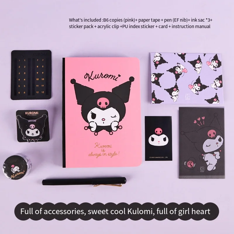 Kawaii Sanrio Kuromi Stationary Set Anime Figure School Supplies Notebook  Pencil Case Sticker Adhesive Tape Gift Bag Kids Gift