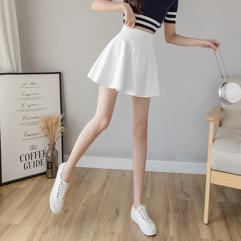 

Women Short Skirt Pleated Casual Summer Solid Office Lady Korea Style Solid Loose Folds Straight Black White Skirts Miniskirt