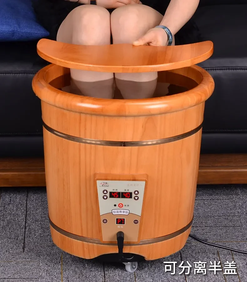 

Foot soaking wooden barrel electric heating intelligent constant temperature massage barrel wooden basin over calf home high dep