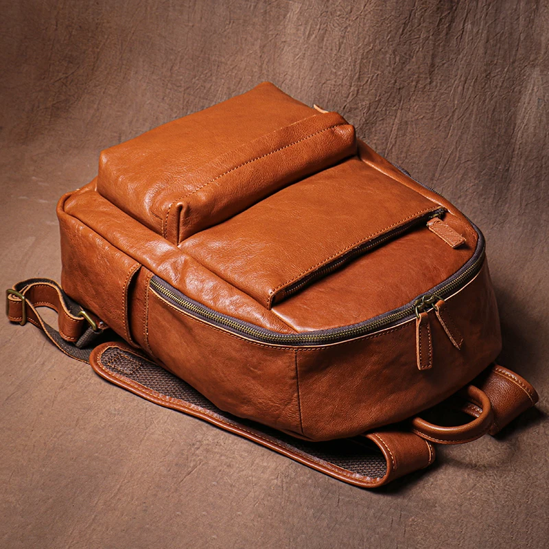 LUOKIR Men's Vintage Genuine Leather Travel Backpack Women's Cowhide College Style School Bag Computer Bags For 15 Inch Laptop 5