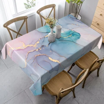 Tovaglia rettangolare in marmo oro viola verde acqua astratta Decorazione per feste Tovaglie da tavolo da pranzo impermeabili Cucina Casa 1