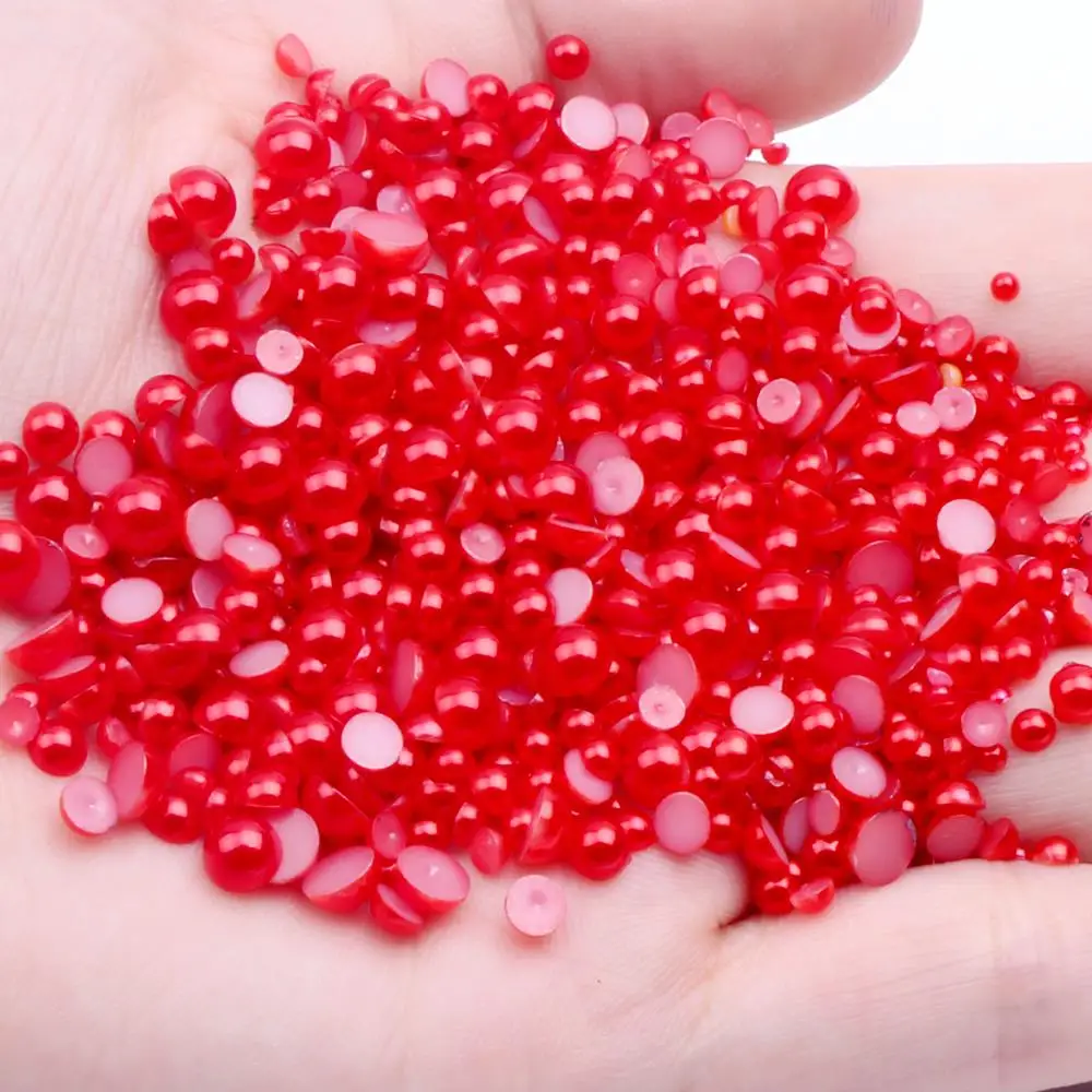 

Red Color Half Round Resin Pearls 2mm-12mm And Mixed Sizes 50-1000pcs Glue On Beads DIY Crafts Wedding Clothes Accessories