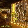3M LED Curtain String Lights Fairy Decoration USB Holiday Garland Lamp 8 Mode For Home Garden Christmas Party New Year Wedding 1